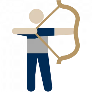 Simple illustration of a person holding a bow and pulling back an arrow as if preparing to shoot, with arms extended and the bowstring drawn.