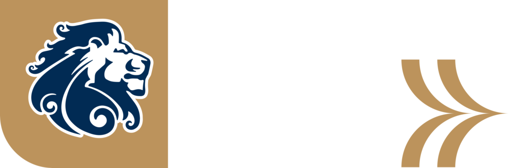 A stylized lion head in navy and gold appears next to the words the PREP FUND in bold white text on a gold and white background, with two gold curved lines on the right.