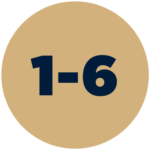 A tan circle with the numbers 1-6 in bold, dark blue text centered inside.