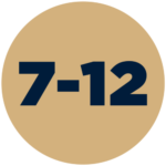 A gold circle with the numbers 7-12 in bold, dark blue font centered inside.