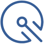 A blue, circular abstract logo with a break in the circle and two straight lines extending from the center toward the outer edge, forming a stylized &ldquo;G&rdquo; shape on a light gray background.